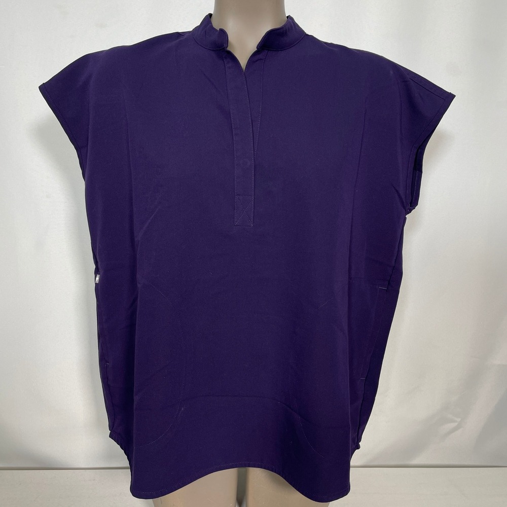 FIGS Rafaela Purple Mandarin Collar Cap Sleeve Pockets Scrub Top Women's MEDIUM